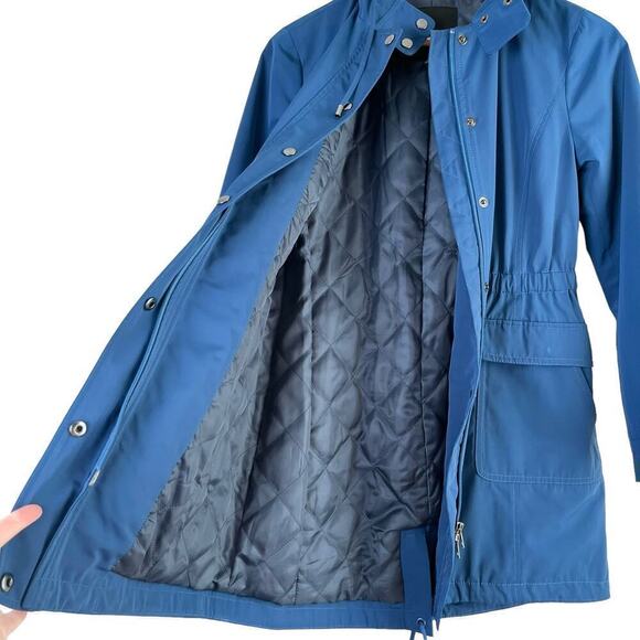 Talbots Insulated Hooded Full Zip Rain Coat Jacket Fitted Waist in Blue, Size SP - Picture 9 of 13